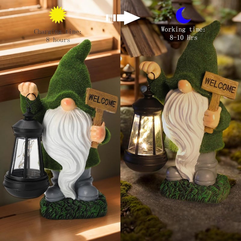 halp·ssfm Garden Gnome Statue Solar Light Outdoor Decorations Figurine Welcome Sign with Lantern Sculpture Garden Decor Lawn Patio Yard Porch Outside Housewarming Gifts for Women Mother's Day Grandma - Image 5